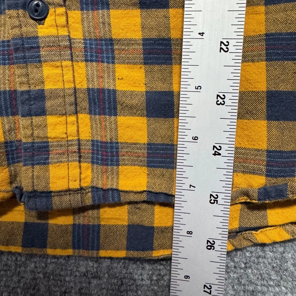 Levis Mens Small Yellow Navy Blue Plaid Button Down‎ Flannel Shirt 3LGW1305